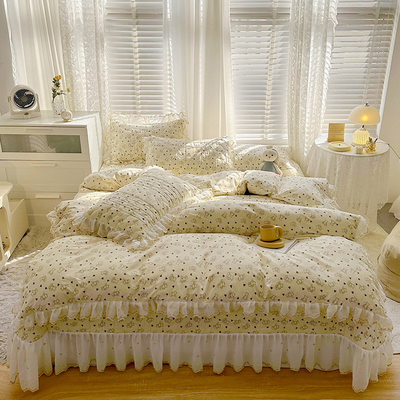 2023新款全棉蕾丝刺绣夹棉床盖系列四件套（单层被套） 1.2m床盖款三件套（单层被套） 布莱熊