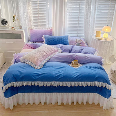 2023新款全棉蕾丝刺绣夹棉床盖系列四件套（单层被套） 1.2m床盖款三件套（单层被套） 浪漫紫