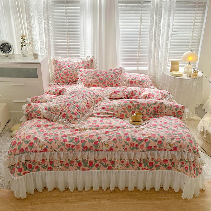 2023新款全棉蕾丝刺绣夹棉床盖系列四件套（单层被套） 1.2m床盖款三件套（单层被套） 玫瑰香氛