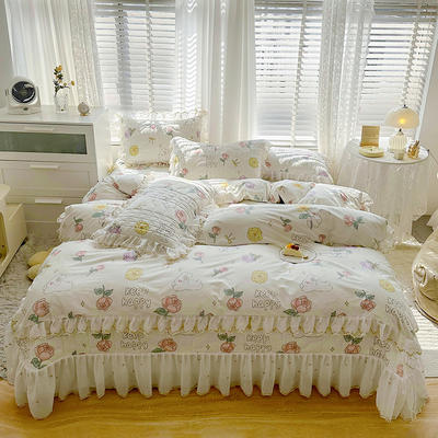2023新款全棉蕾丝刺绣夹棉床盖系列四件套（单层被套） 1.2m床盖款三件套（单层被套） 妙趣花园