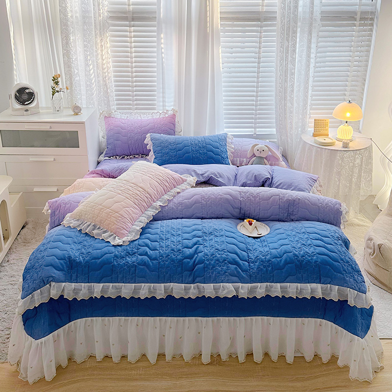 2023新款全棉蕾丝刺绣夹棉床盖系列四件套（夹棉被套） 1.2m床盖款三件套（夹棉被套） 浪漫紫