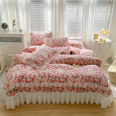 2023新款全棉蕾丝刺绣夹棉床盖系列四件套（夹棉被套） 1.2m床盖款三件套（夹棉被套） 玫瑰香氛