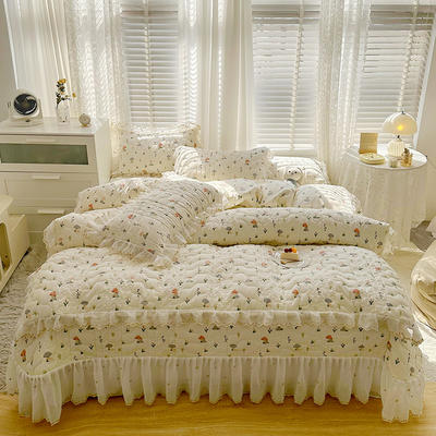 2023新款全棉蕾丝刺绣夹棉床盖系列四件套（夹棉被套） 1.2m床盖款三件套（夹棉被套） 蘑菇伞