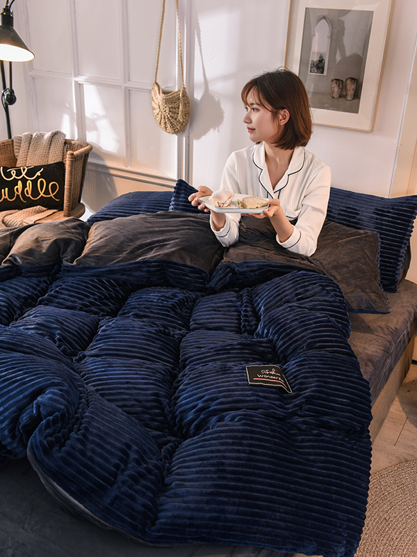 2019加厚魔法绒四件套被套水晶绒宝宝绒套件床上用品 1.5m-1.8m床单款 静溢蓝
