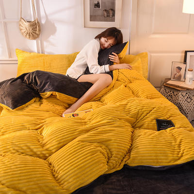 2019加厚魔法绒四件套被套水晶绒宝宝绒套件床上用品 1.5m-1.8m床单款 柠檬黄