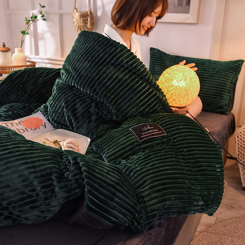 2019加厚魔法绒四件套被套水晶绒宝宝绒套件床上用品 1.5m-1.8m床单款 松石绿