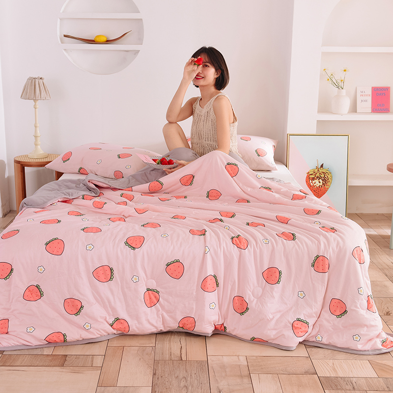 2020新款针织棉印花夏被双人空调被夏凉被 180x200cm 粉草莓