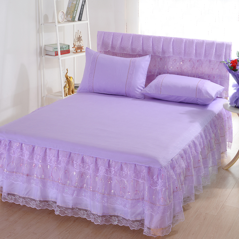 2018新款蕾丝床裙 150cm*200cm+45cm 流光溢彩-紫
