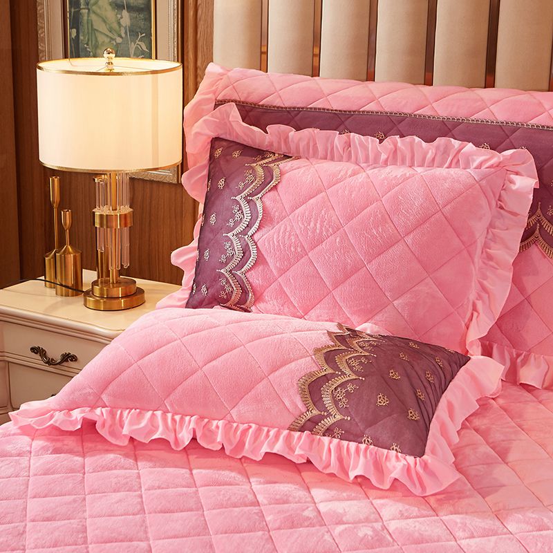 2019新款夹棉纯色法莱绒套件—单品枕套（48cmX74cm/对） 48cmX74cm 粉色