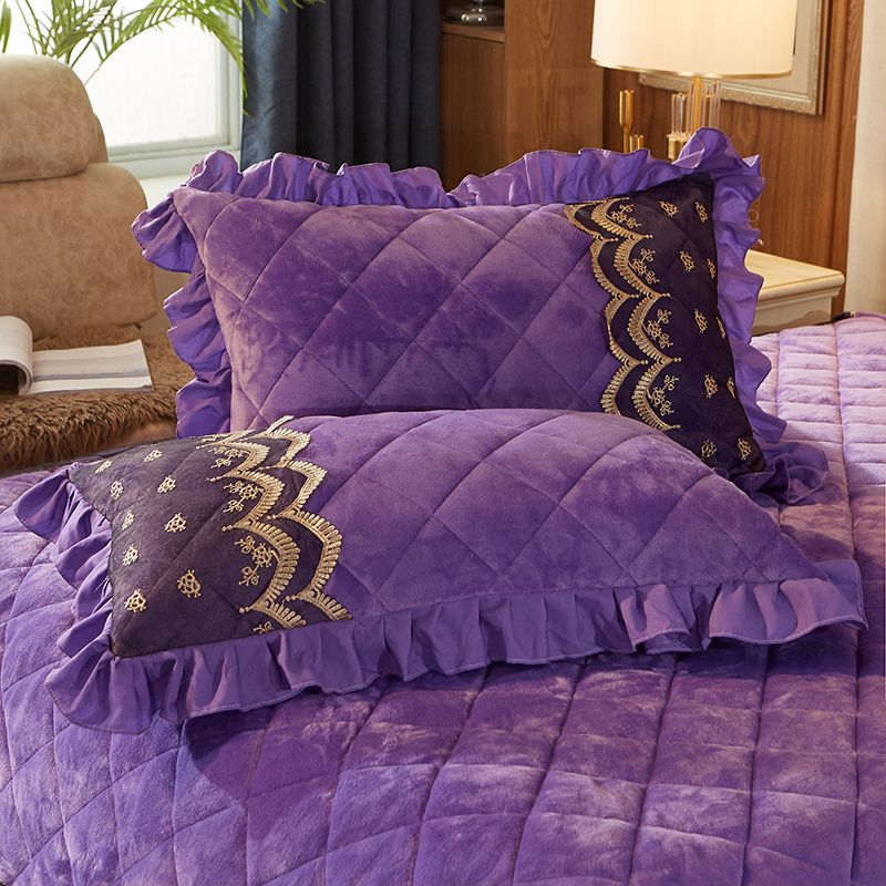 2019新款夹棉纯色法莱绒套件—单品枕套（48cmX74cm/对） 48cmX74cm 紫色