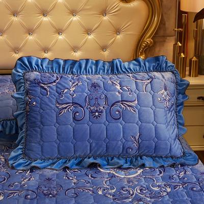 2019新款水晶绒印花蕾丝绣花套件—单品枕套（48cmX74cm/对） 48cmX74cm 盛世华章蓝