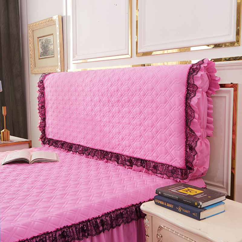2019新款磨毛夹棉蕾丝套件—床头罩 180*60cm 粉色