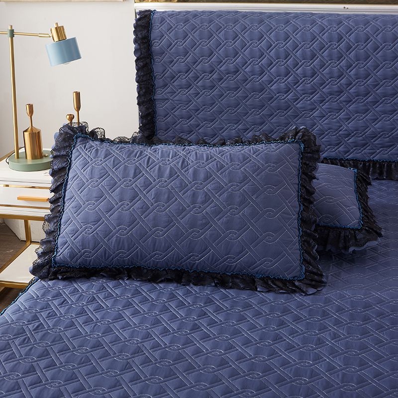 2019新款磨毛夹棉蕾丝套件—单品枕套（48cmX74cm/对） 48cmX74cm/对 宝蓝