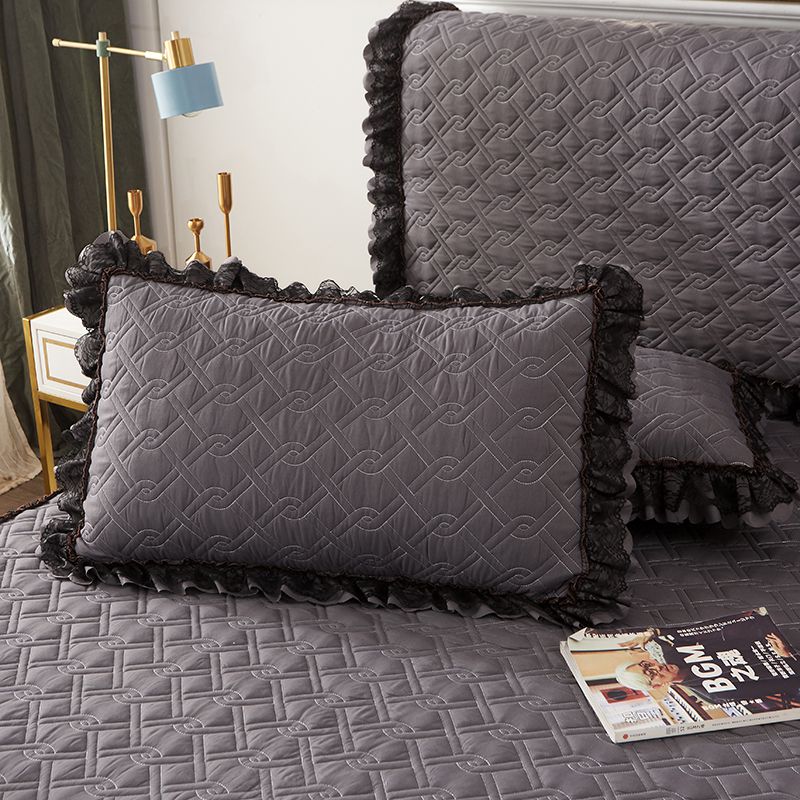 2019新款磨毛夹棉蕾丝套件—单品枕套（48cmX74cm/对） 48cmX74cm/对 银灰