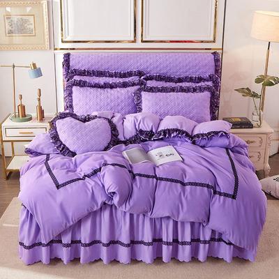 2019新款磨毛夹棉蕾丝套件—四件套 1.8m床裙款 紫色