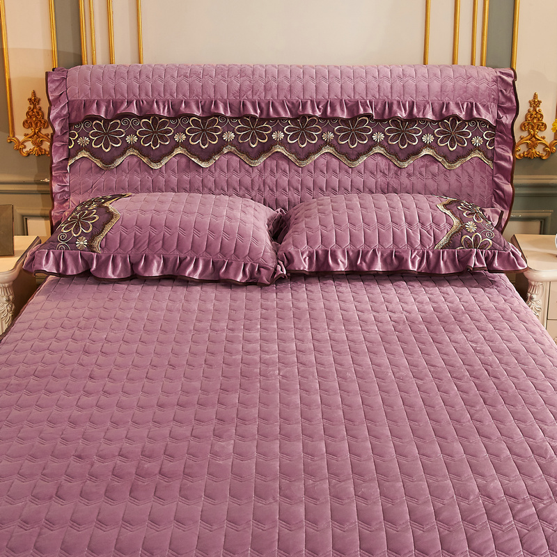2021新款素色夹棉水晶绒刺绣系列套件—单品床头罩 1.5m*0.6m 豆沙