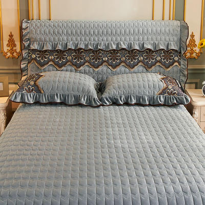 2021新款素色夹棉水晶绒刺绣系列套件—单品床头罩 1.8m*0.6m 高雅灰