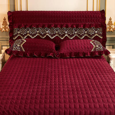 2021新款素色夹棉水晶绒刺绣系列套件—单品床头罩 1.8m*0.6m 酒红