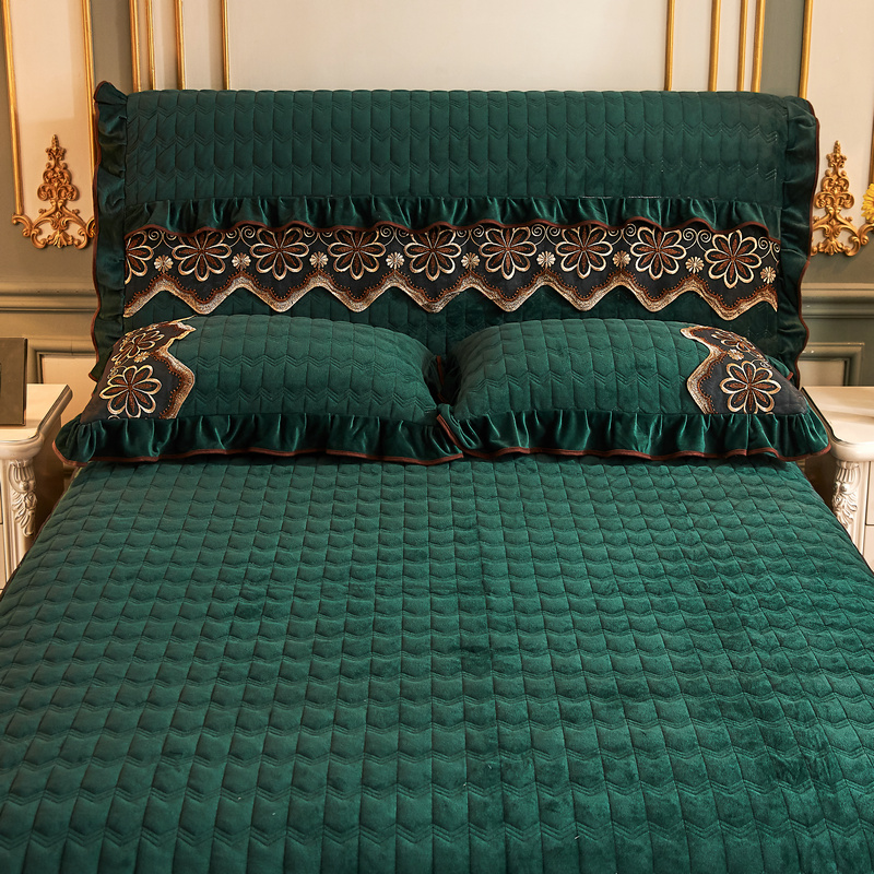 2021新款素色夹棉水晶绒刺绣系列套件—单品床头罩 1.8m*0.6m 孔雀绿