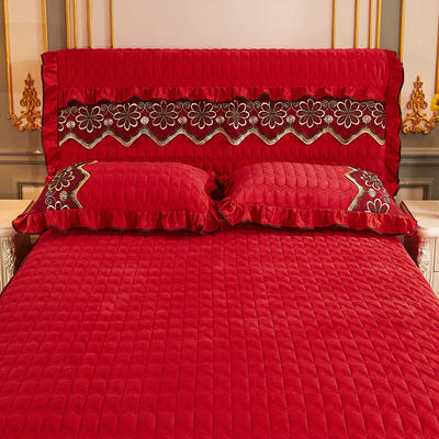 2021新款素色夹棉水晶绒刺绣系列套件—单品床头罩 1.8m*0.6m 玛雅红