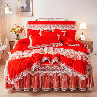 2021新款夹棉磨毛床裙系列四件套 1.5m床裙款 慕斯-红色（四件套）