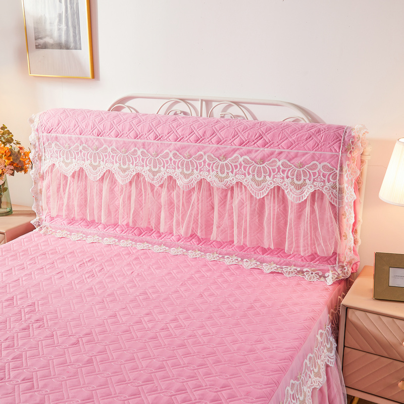 2021新款夹棉磨毛床裙系列四件套 180*60单床头罩 慕斯-粉色（床头罩）