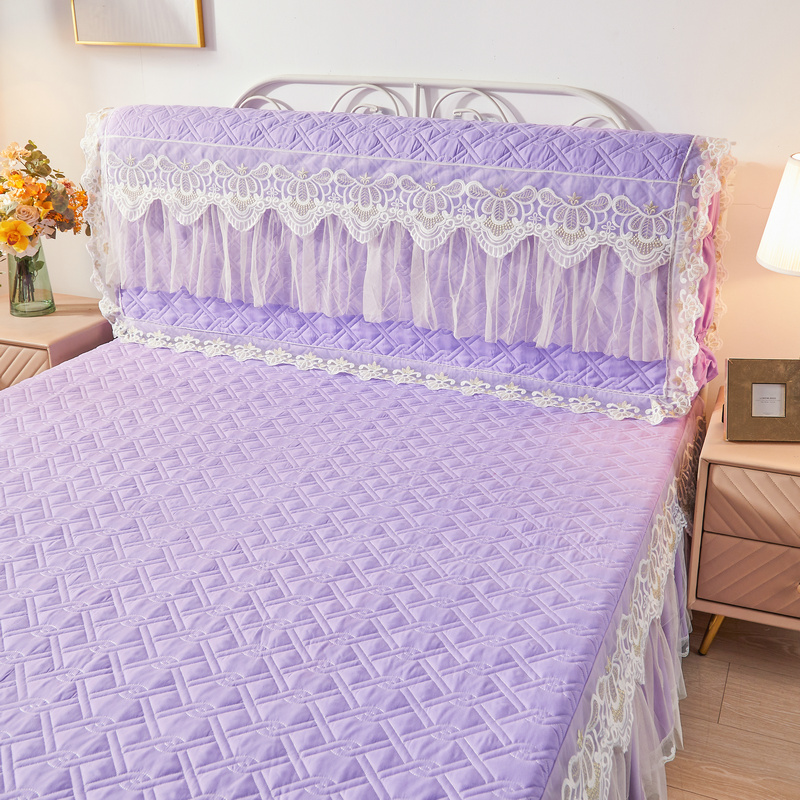 2021新款夹棉磨毛床裙系列四件套 180*60单床头罩 慕斯-紫色（床头罩）
