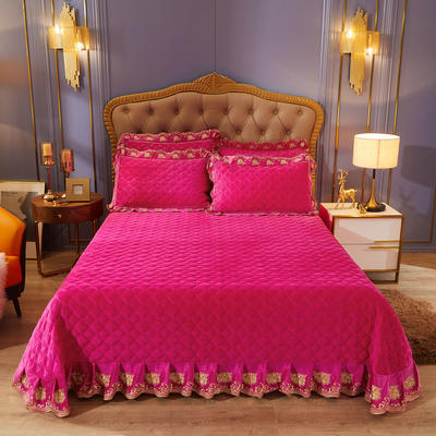 2021新款素色夹棉水晶绒系列（花漾情怀）单件床盖 250*270 玫红