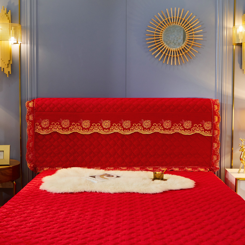 2021新款素色夹棉水晶绒系列（花漾情怀）床头罩 1.8m*0.6m 大红