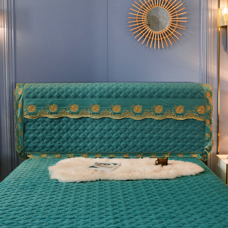 2021新款素色夹棉水晶绒系列（花漾情怀）床头罩 1.8m*0.6m 豆绿