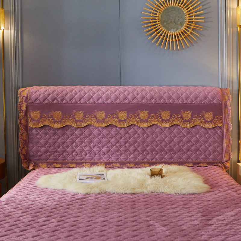 2021新款素色夹棉水晶绒系列（花漾情怀）床头罩 1.8m*0.6m 豆沙