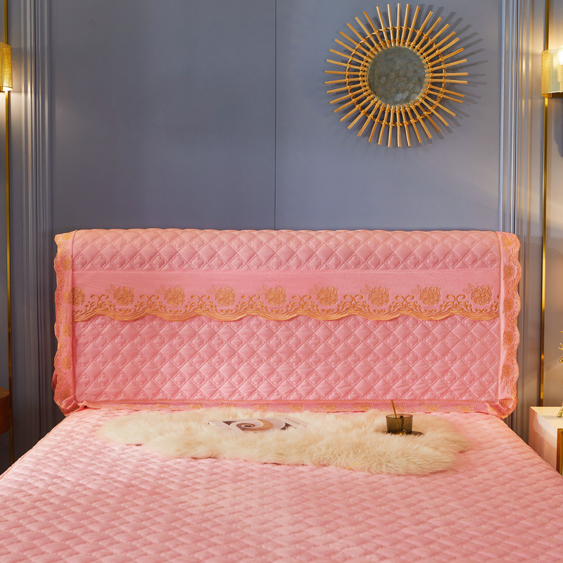 2021新款素色夹棉水晶绒系列（花漾情怀）床头罩 1.8m*0.6m 粉玉