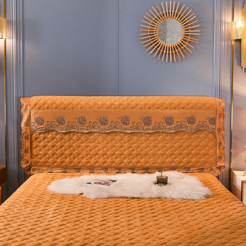 2021新款素色夹棉水晶绒系列（花漾情怀）床头罩 1.8m*0.6m 金驼