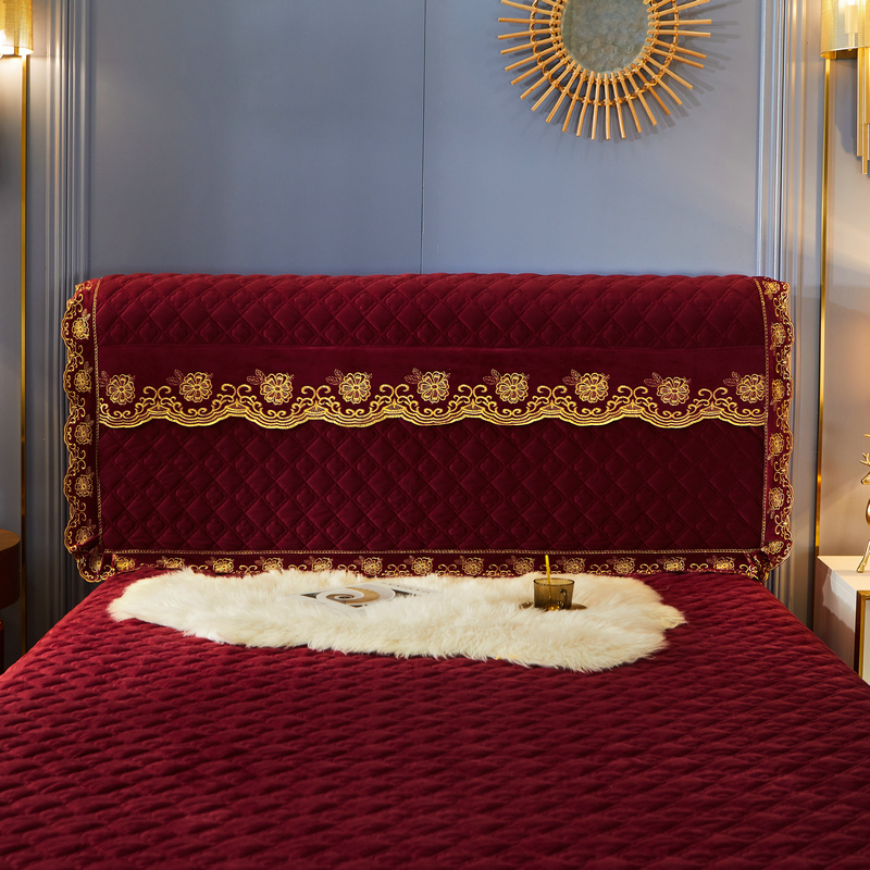 2021新款素色夹棉水晶绒系列（花漾情怀）床头罩 1.8m*0.6m 酒红