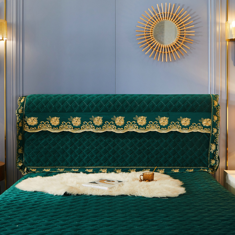 2021新款素色夹棉水晶绒系列（花漾情怀）床头罩 1.8m*0.6m 孔雀绿