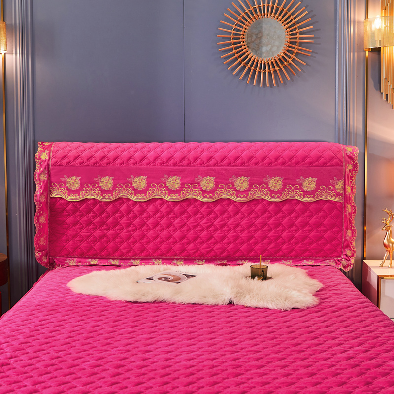 2021新款素色夹棉水晶绒系列（花漾情怀）床头罩 1.8m*0.6m 玫红