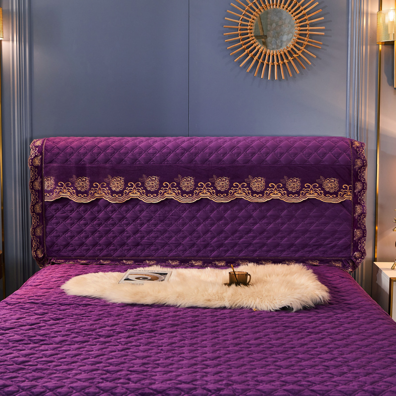2021新款素色夹棉水晶绒系列（花漾情怀）床头罩 1.8m*0.6m 紫色