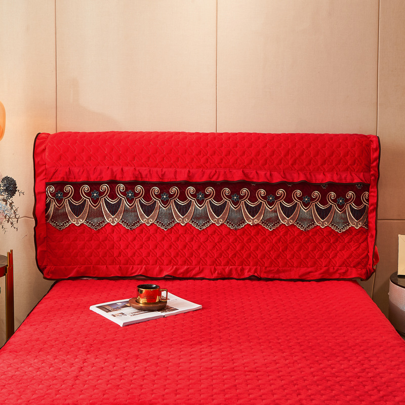 2022新款夹棉水晶绒（香格里拉）系列床头罩 180cmx200cm 大红