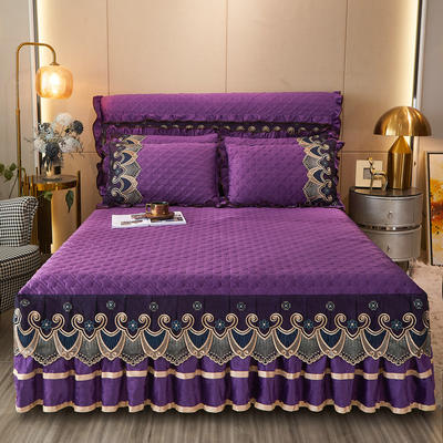 2022新款夹棉水晶绒（香格里拉）系列三件套 单床裙1.5m*2m 紫色