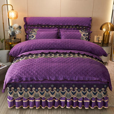 2022新款夹棉水晶绒（香格里拉）系列四件套 单床裙1.5m*2m 紫色