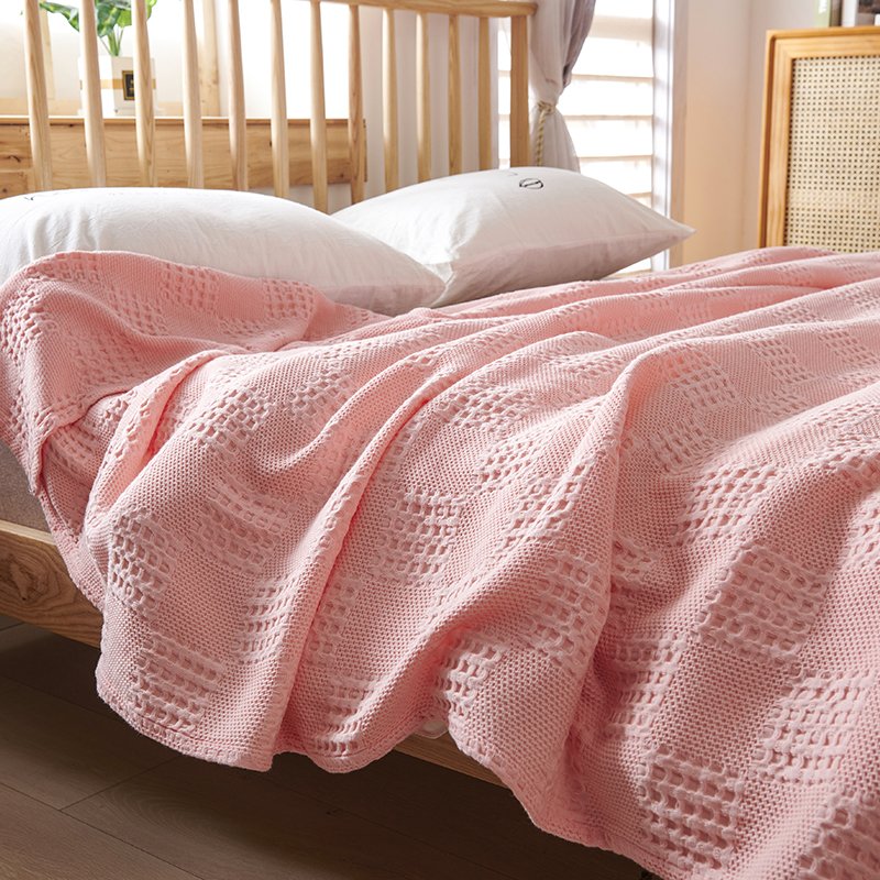 2023新款全棉镂空纱布盖毯A类透气毯 150*200cm 透气毯-粉色