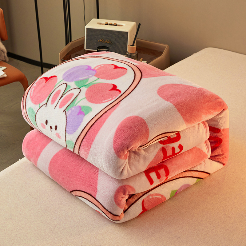 2023毛毯新款毛毯舒适云貂绒印花毛毯 150x200cm 粉红玉兔