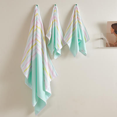 2023新款全棉毛巾浴巾三件套-彩虹线条 70x140cm  彩虹线条-绿