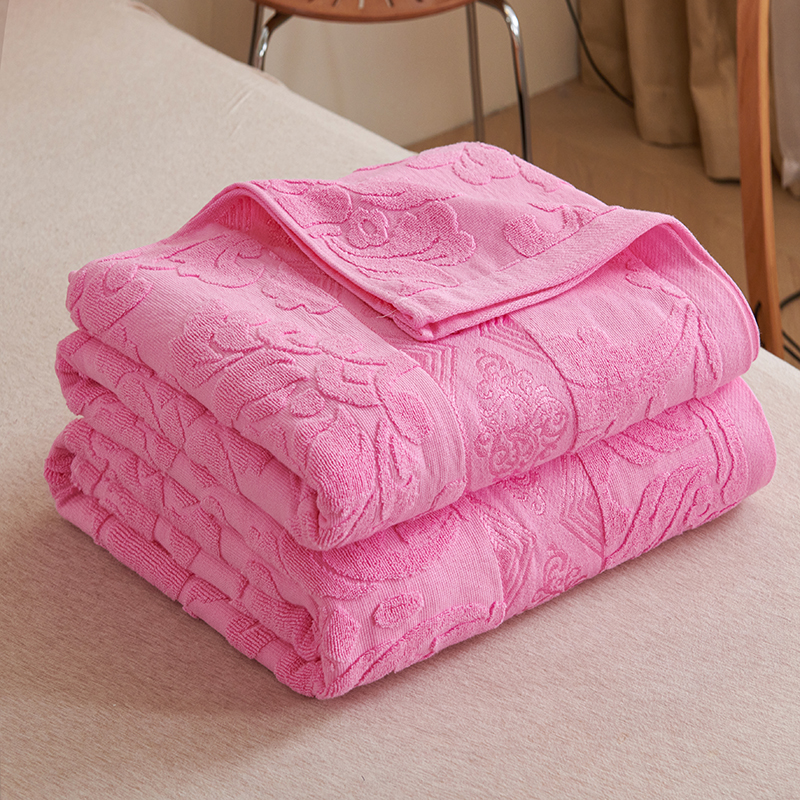 2024新款全棉回忆老式毛巾被 180x220cm 欧雅粉色