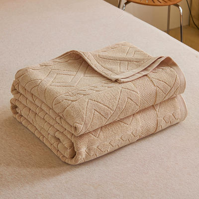 2024新款全棉纹格老式毛巾被 150x200cm 纹格咖啡