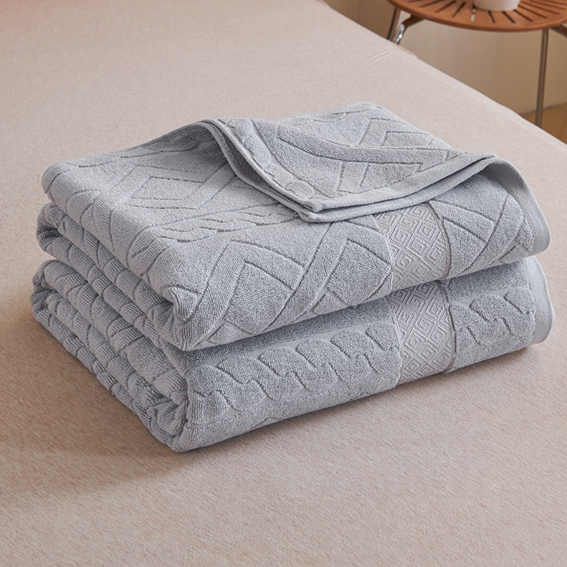 2024新款全棉纹格老式毛巾被 180x220cm 纹格浅灰