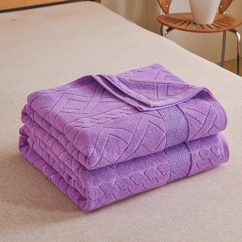 2024新款全棉纹格老式毛巾被 180x220cm 纹格紫色