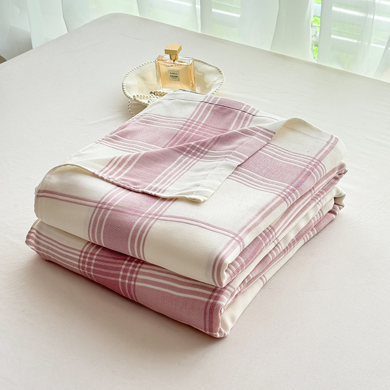 2024新款竹纤维双层毛巾被盖毯空调夏凉被冷感毯 200x230cm 粉白格
