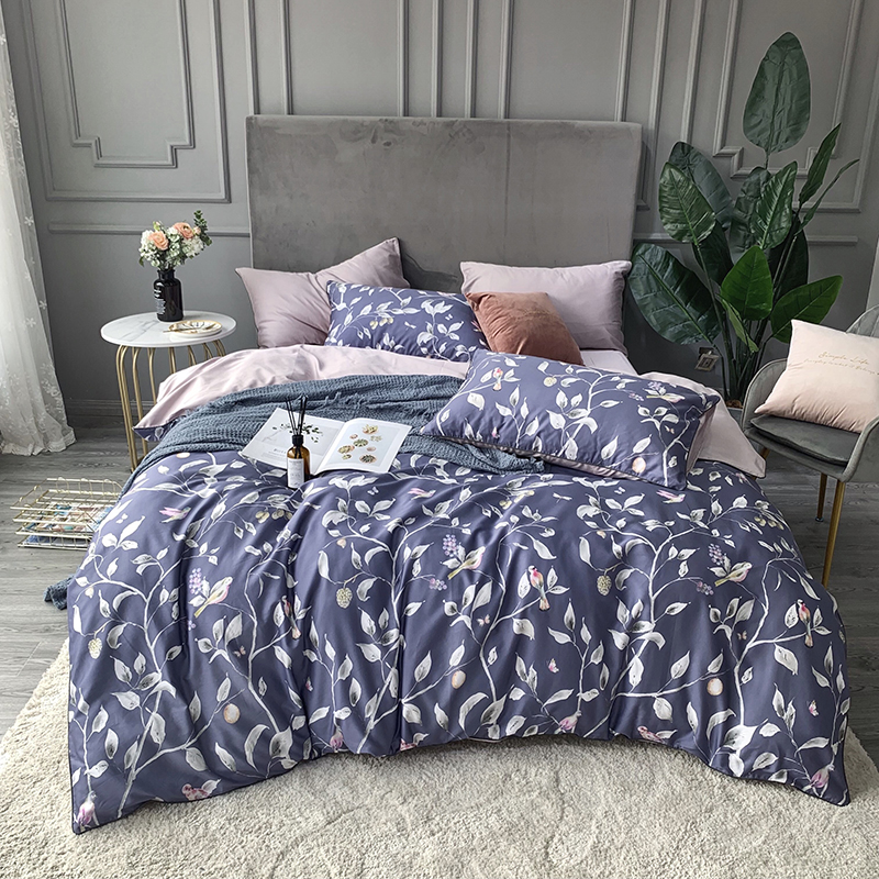 2019新款60支长绒棉数码印花四件套 1.8m（6英尺）床 花开时节-紫