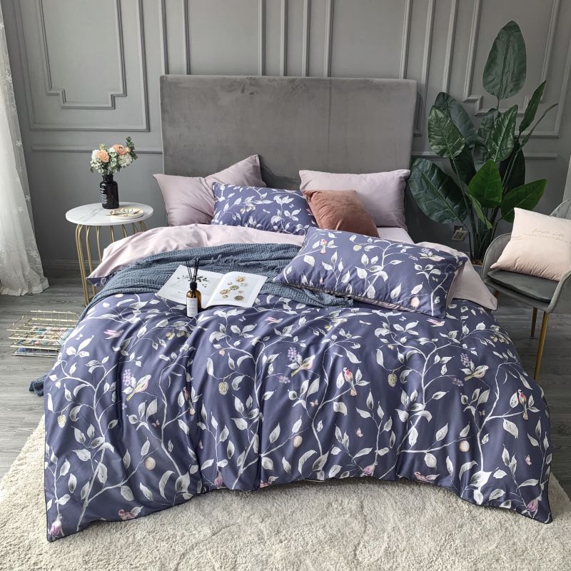 2019新款60支长绒棉数码印花四件套 1.8m（6英尺）床 花开时节-紫